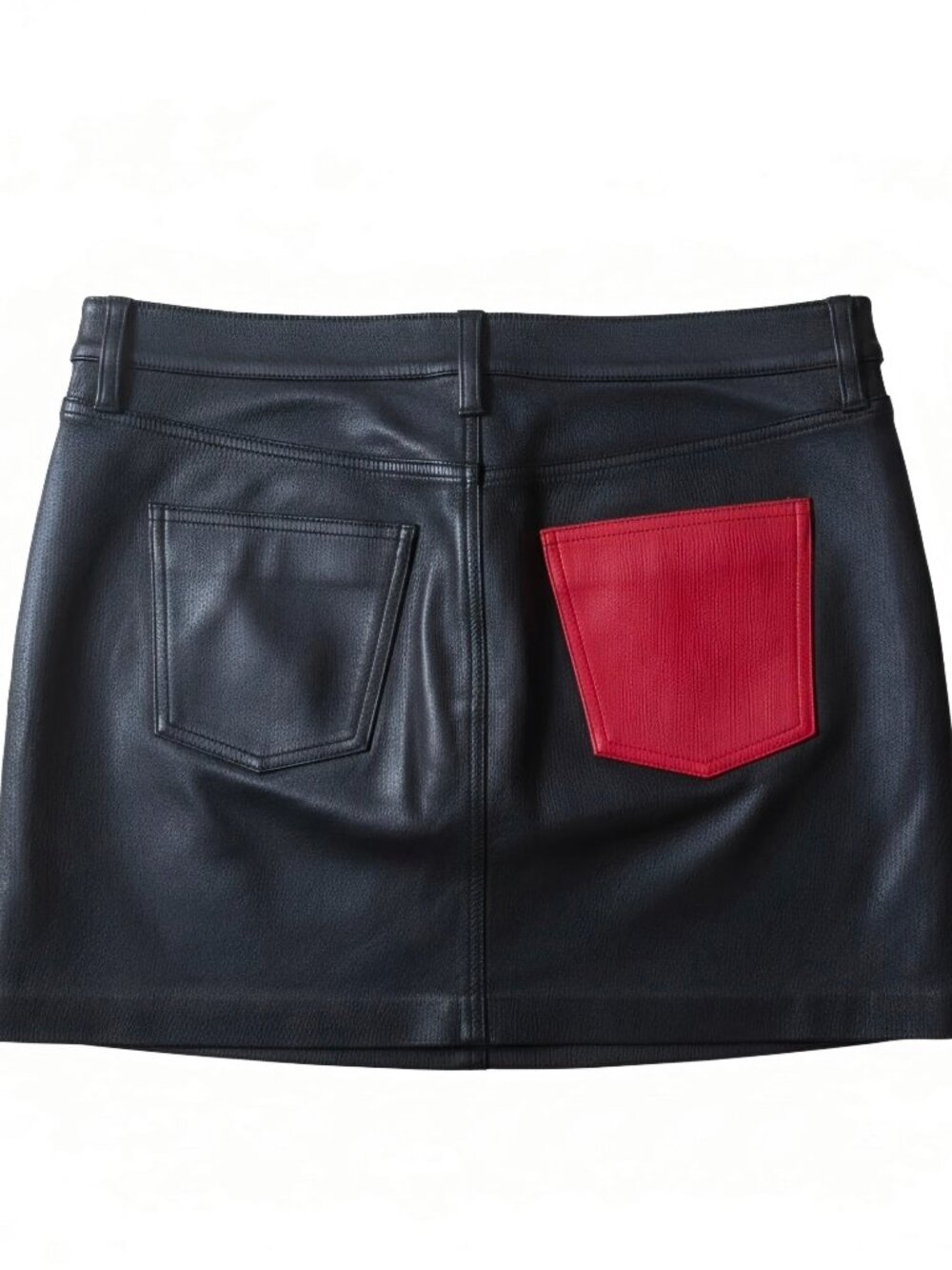 Current/Elliot Lamb Black Leather Mini Skirt with Red Pocket